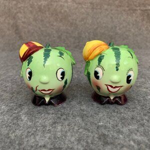 Vintage Rare Ceramic PY Watermelon Anthropomorphic Salt and Pepper Shakers